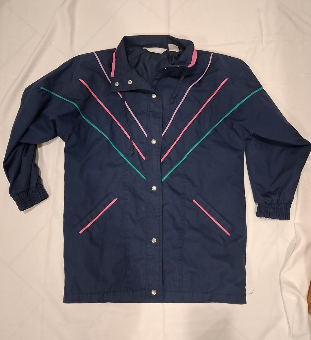 Vintage Blair Navy Blue Embroidered Chevron Geometric Button Front Jacket Medium